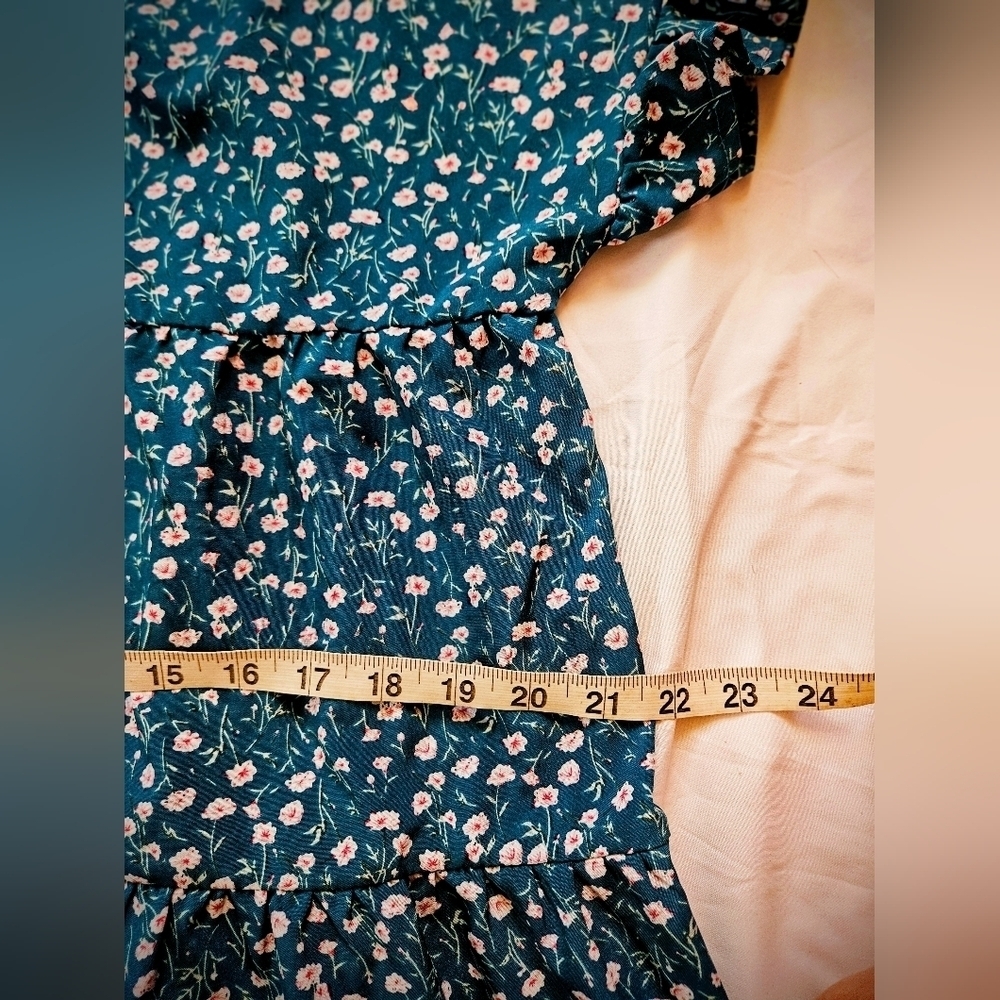 Unbranded Womens Teal Blue & White Floral Short Trapeze Dress Size Small - Picture 9 of 12
